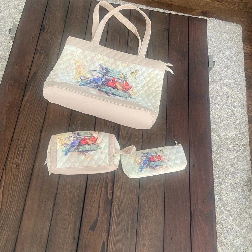 The Bradford Exchange morning grenade quilted tote bag with 2 pouches